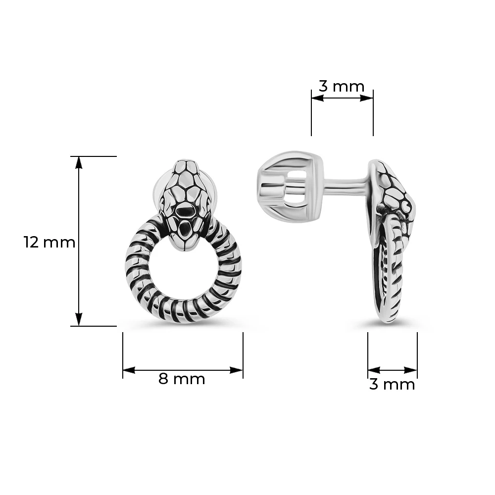 Серьги  Змея из серебра 925 пробы