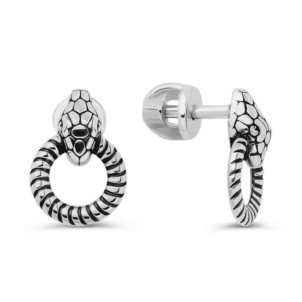 Серьги  Змея из серебра 925 пробы