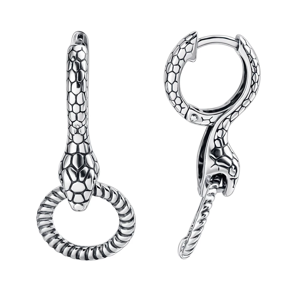 Серьги  Змея из серебра 925 пробы