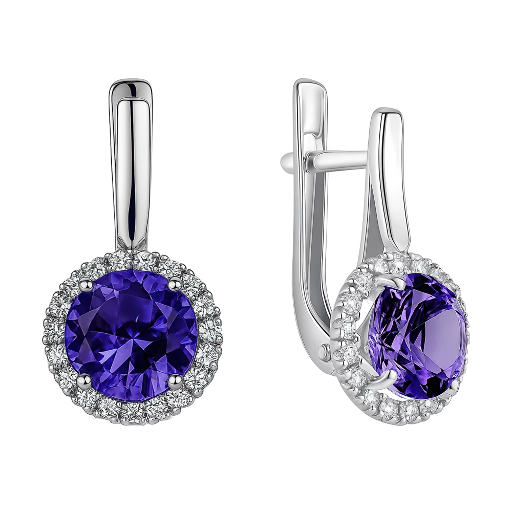 Серьги с кварцем синтетическим и фианитами из серебра 925 пробы