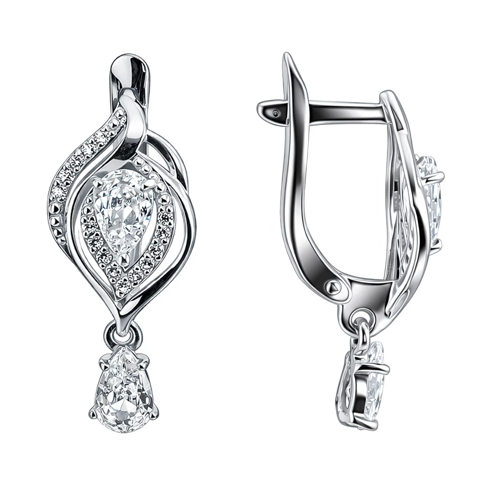 Серьги с фианитами из серебра 925 пробы