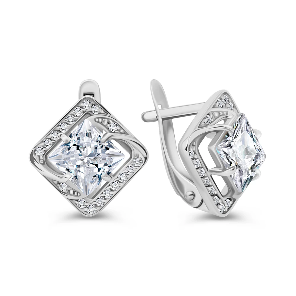 Серьги с фианитами из серебра 925 пробы