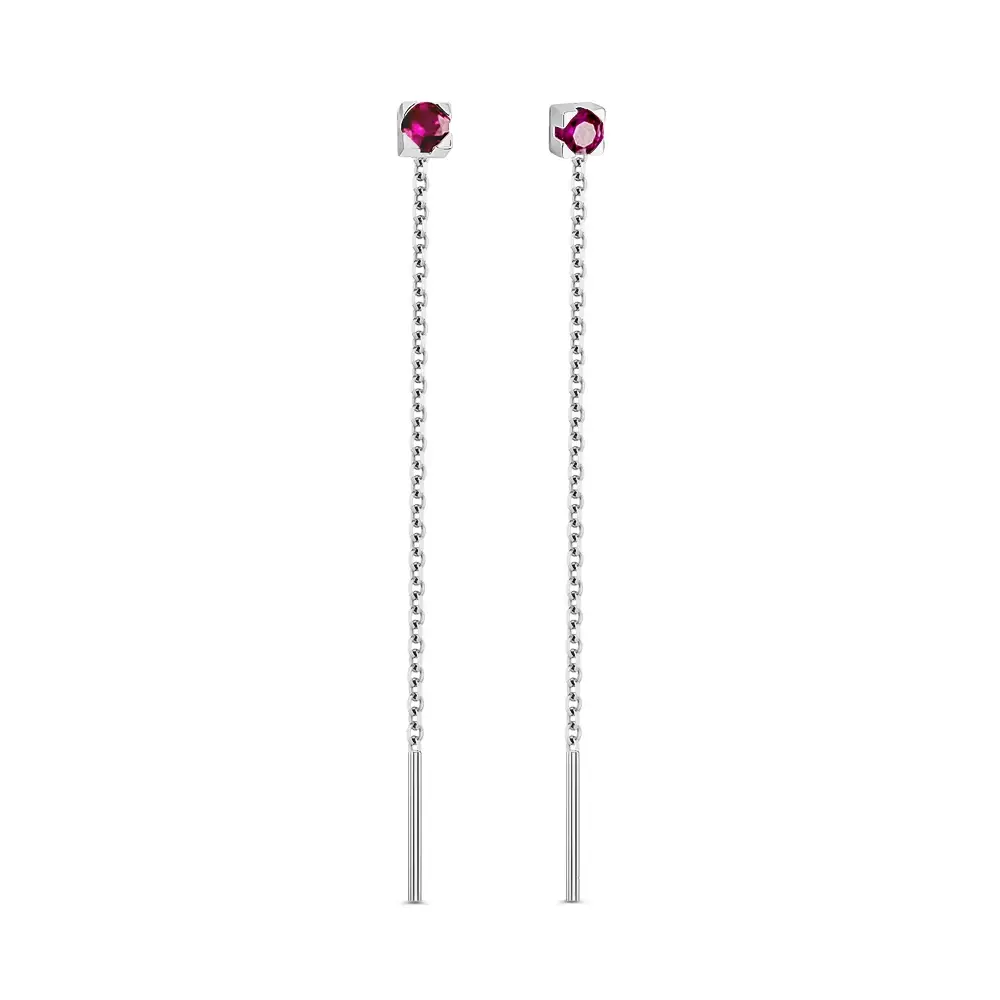 Серьги-продевки с фианитами из серебра 925 пробы 1