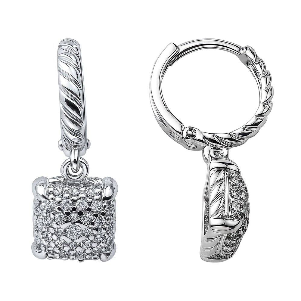 Серьги с фианитами из серебра 925 пробы