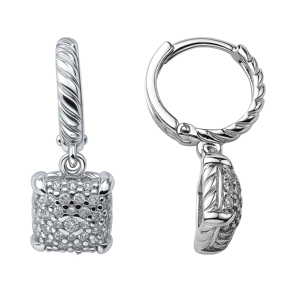 Серьги с фианитами из серебра 925 пробы