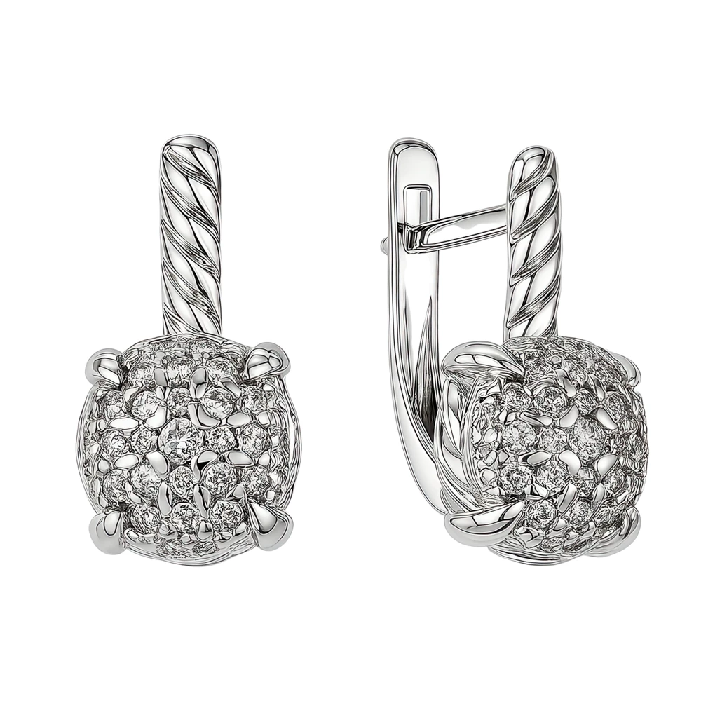 Серьги с фианитами из серебра 925 пробы