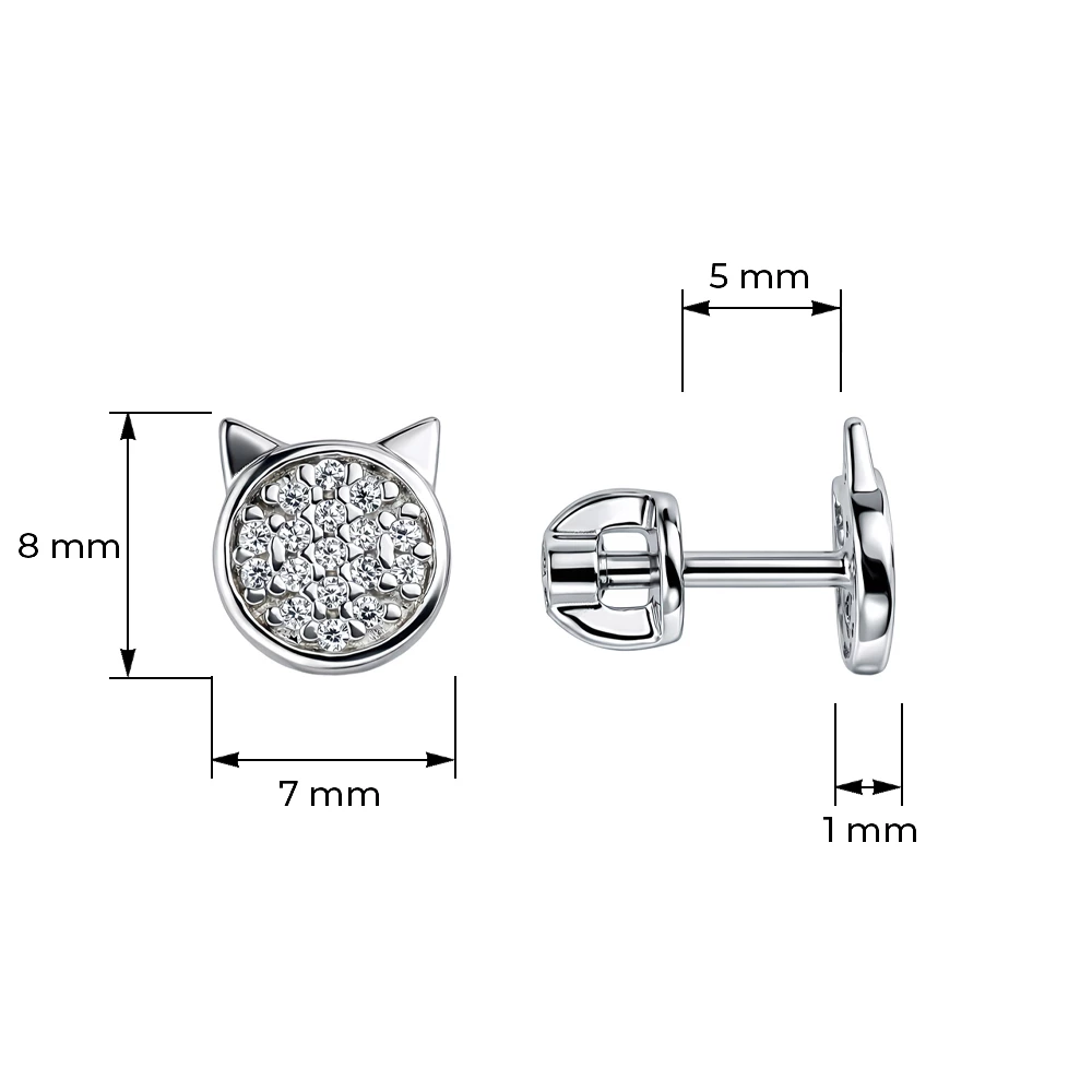 Серьги  Кошка с фианитами из серебра 925 пробы
