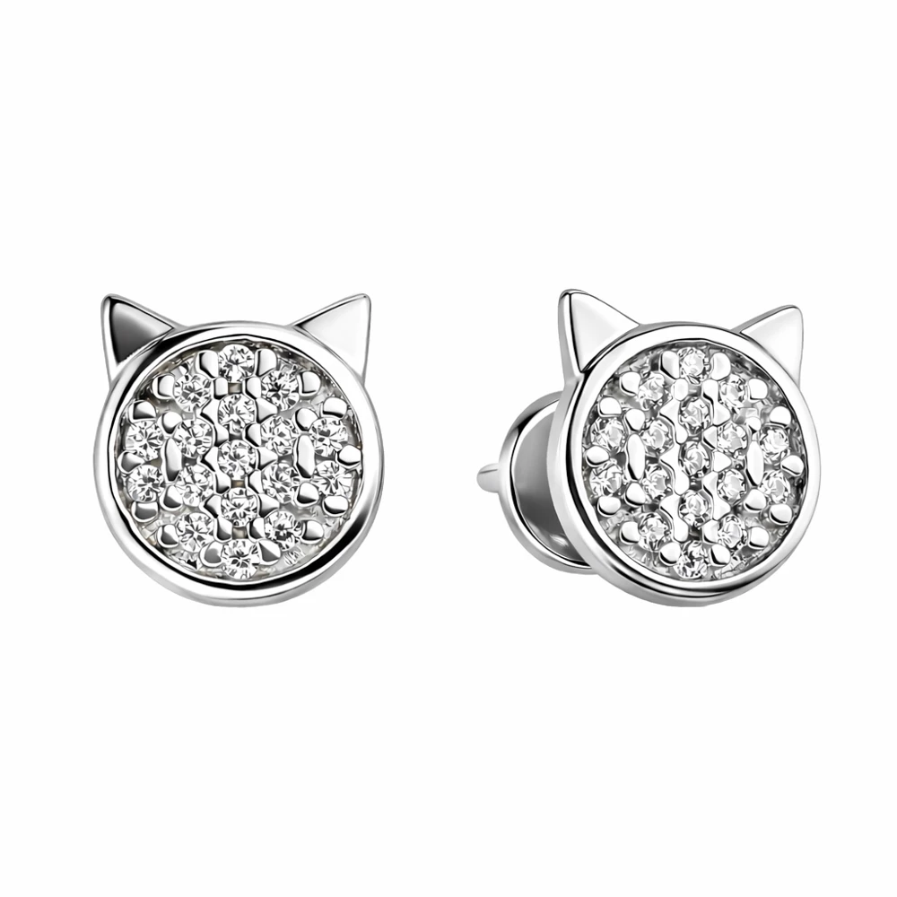 Серьги  Кошка с фианитами из серебра 925 пробы