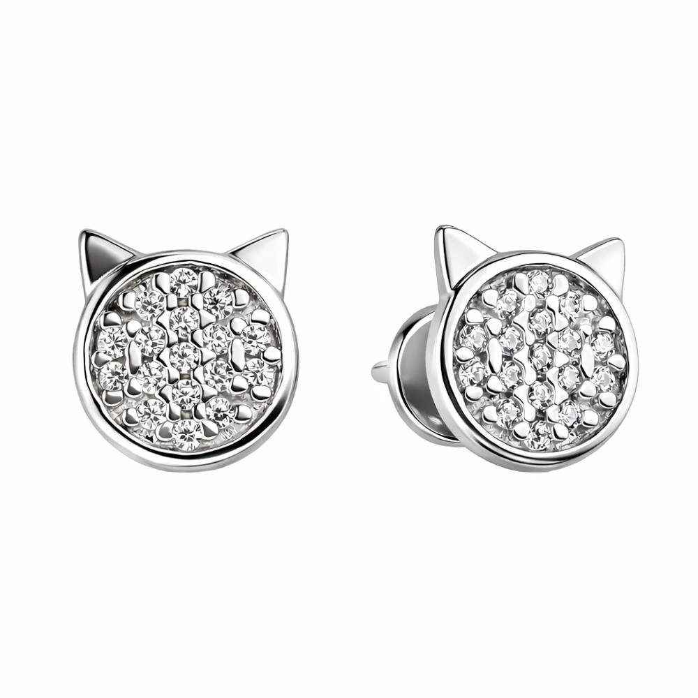 Серьги  Кошка с фианитами из серебра 925 пробы