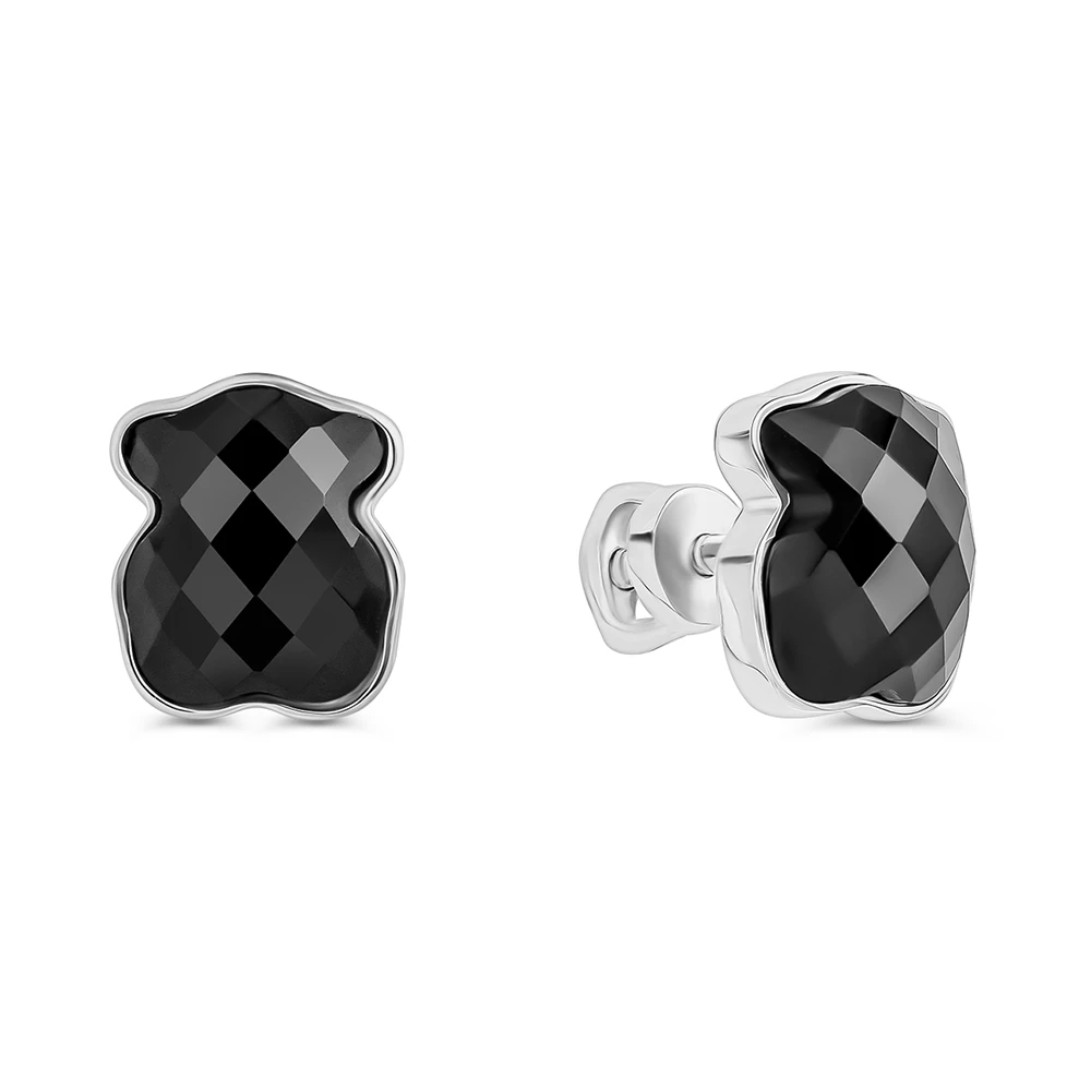 Серьги  Мишка с агатами из серебра 925 пробы