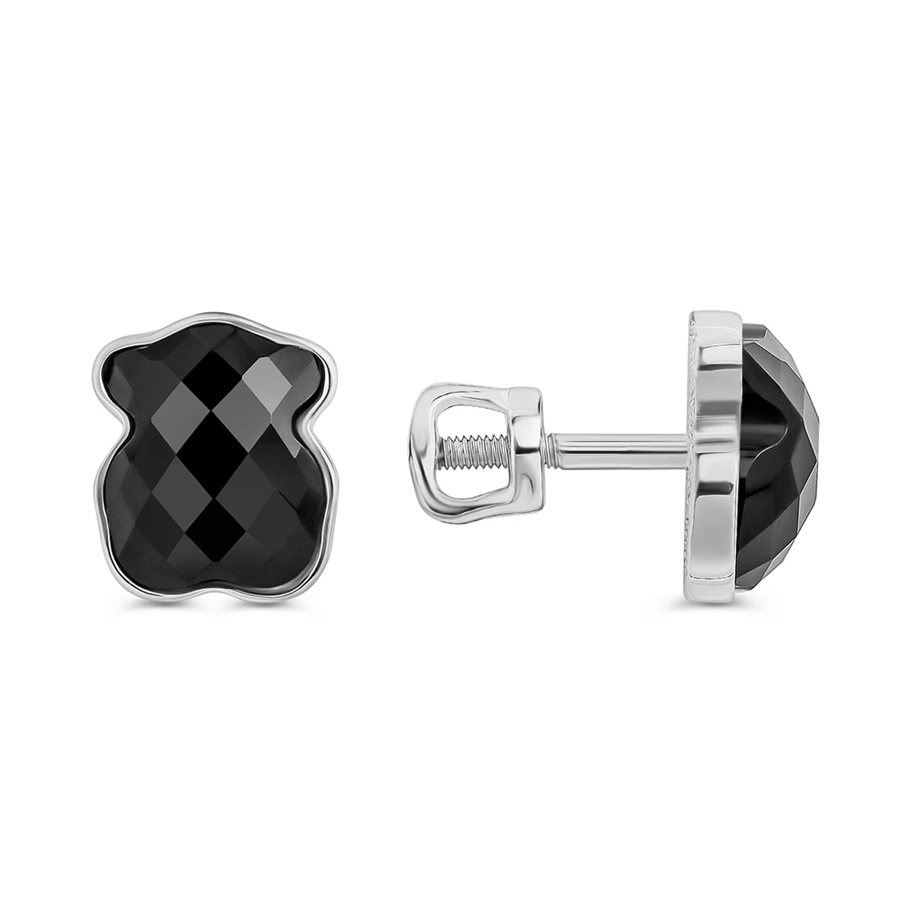 Серьги  Мишка с агатами из серебра 925 пробы