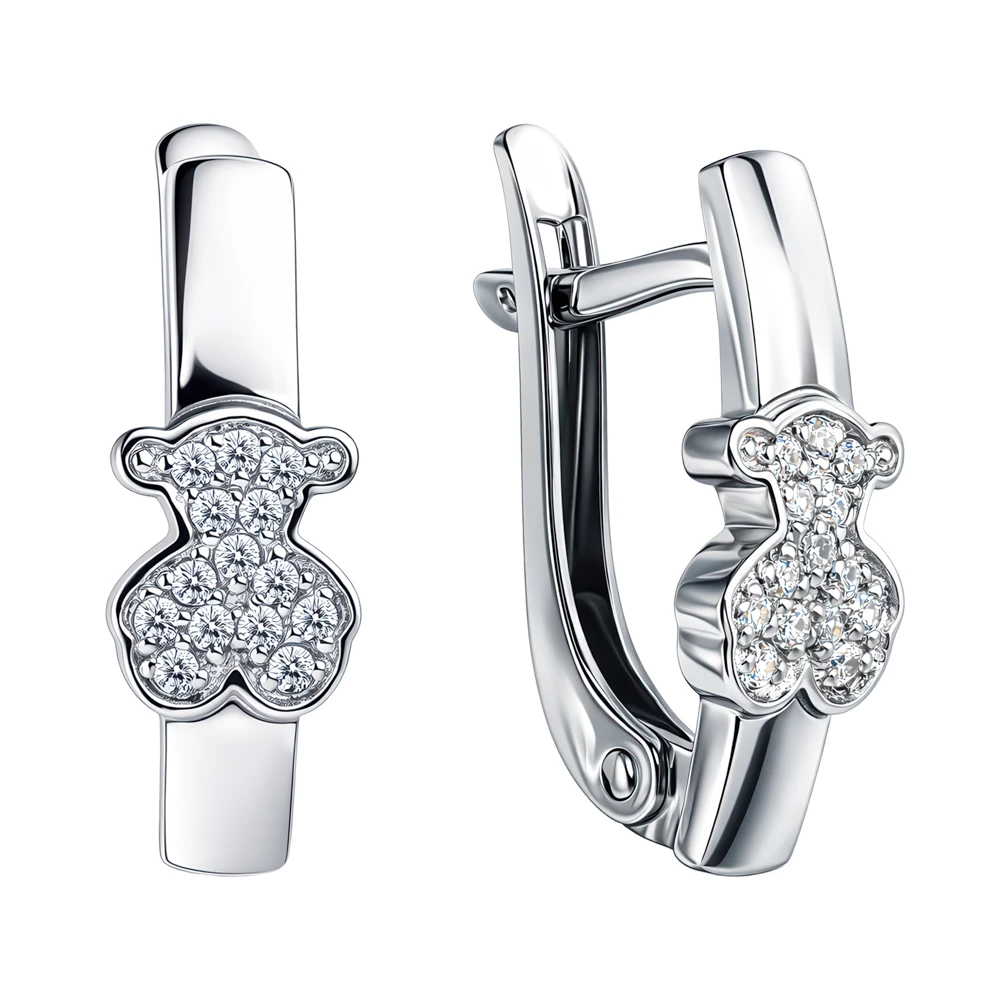 Серьги  Мишка с фианитами из серебра 925 пробы