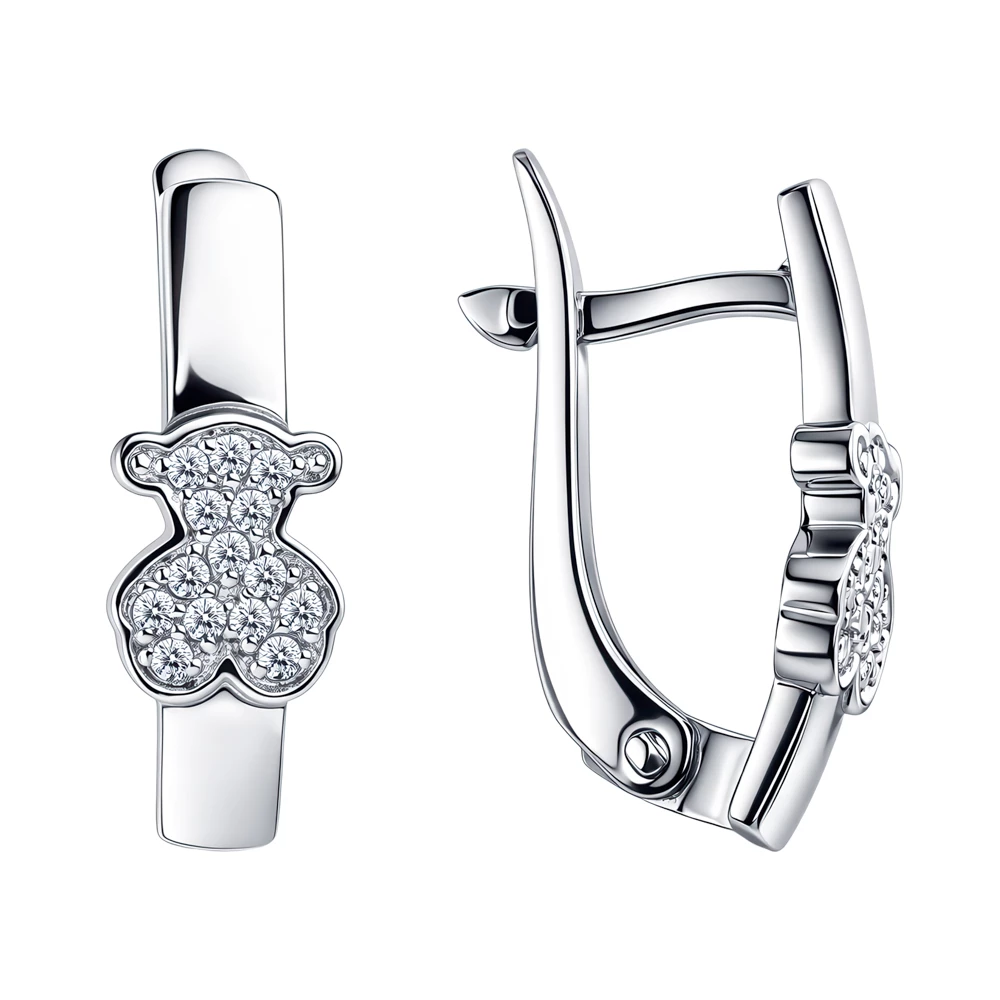 Серьги  Мишка с фианитами из серебра 925 пробы