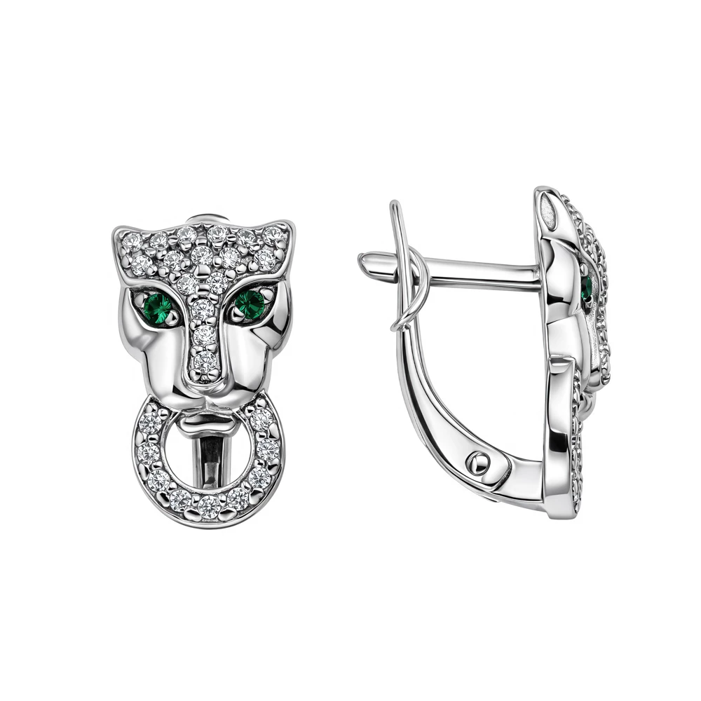 Серьги  Леопард с фианитами из серебра 925 пробы