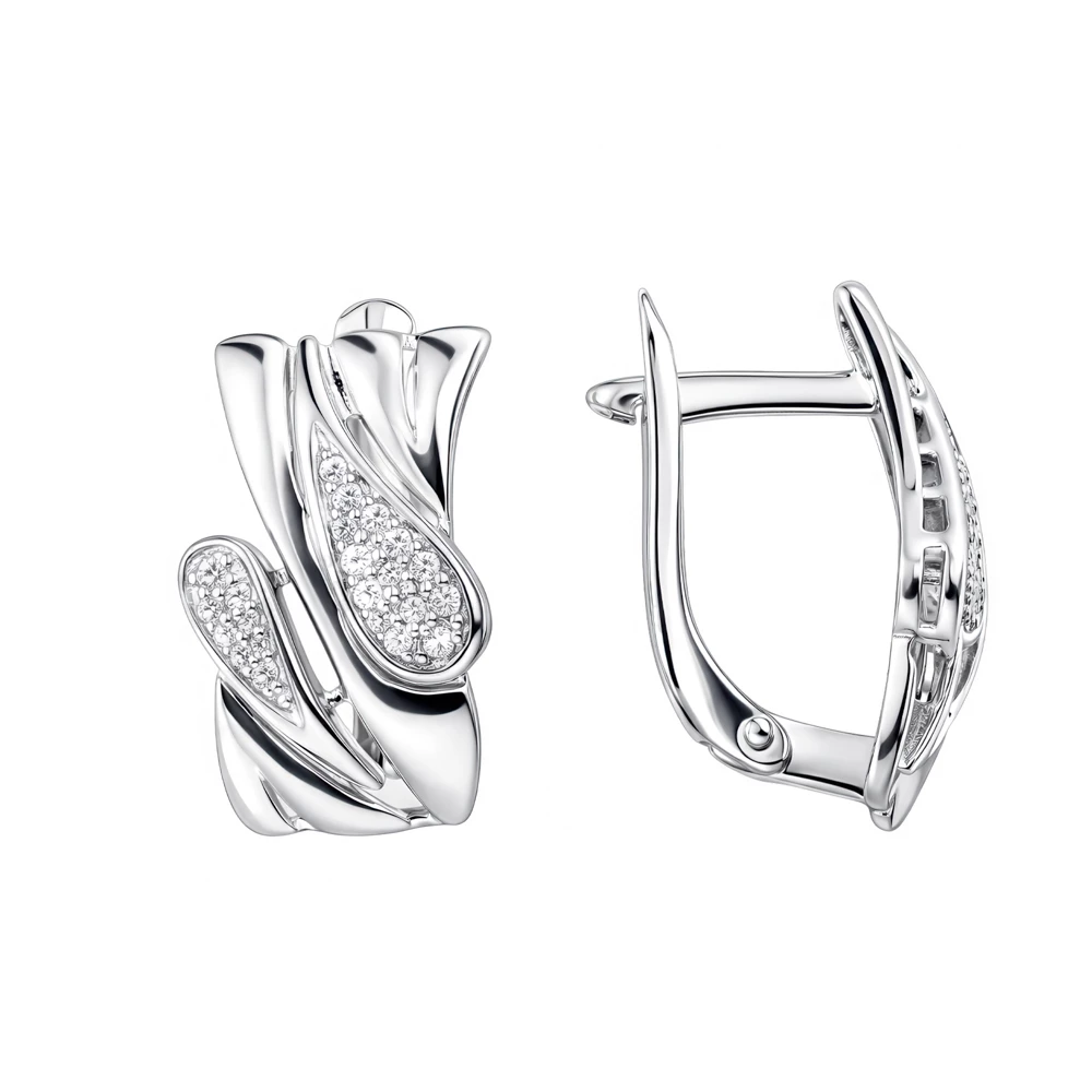 Серьги с фианитами из серебра 925 пробы