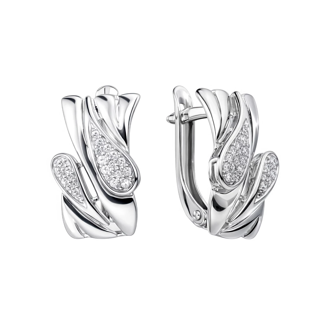 Серьги с фианитами из серебра 925 пробы