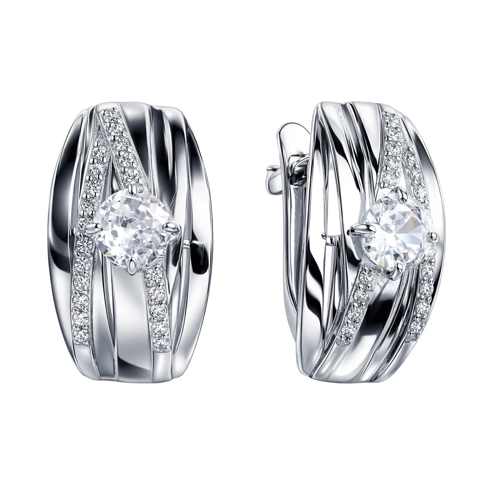 Серьги с фианитами из серебра 925 пробы