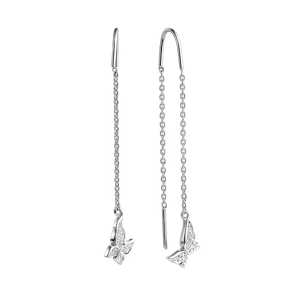 Серьги  Бабочка с фианитами из серебра 925 пробы