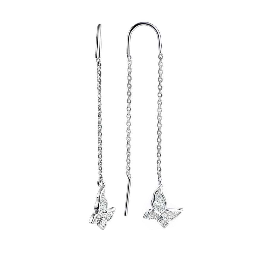 Серьги  Бабочка с фианитами из серебра 925 пробы