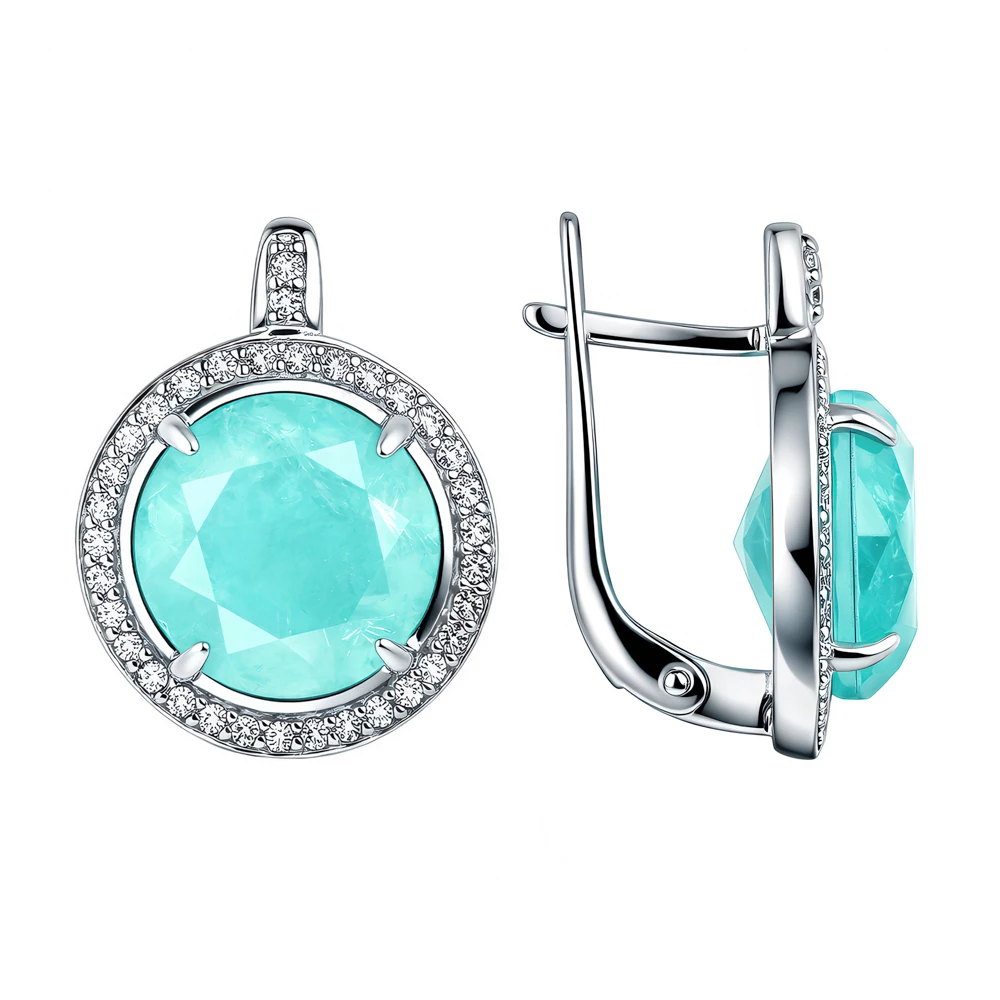 Серьги с горным хрусталём и фианитами из серебра 925 пробы