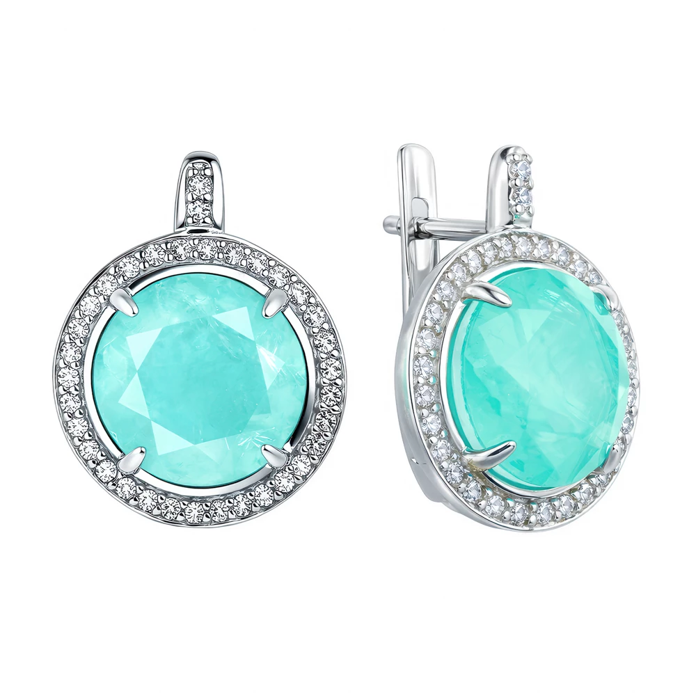 Серьги с горным хрусталём и фианитами из серебра 925 пробы