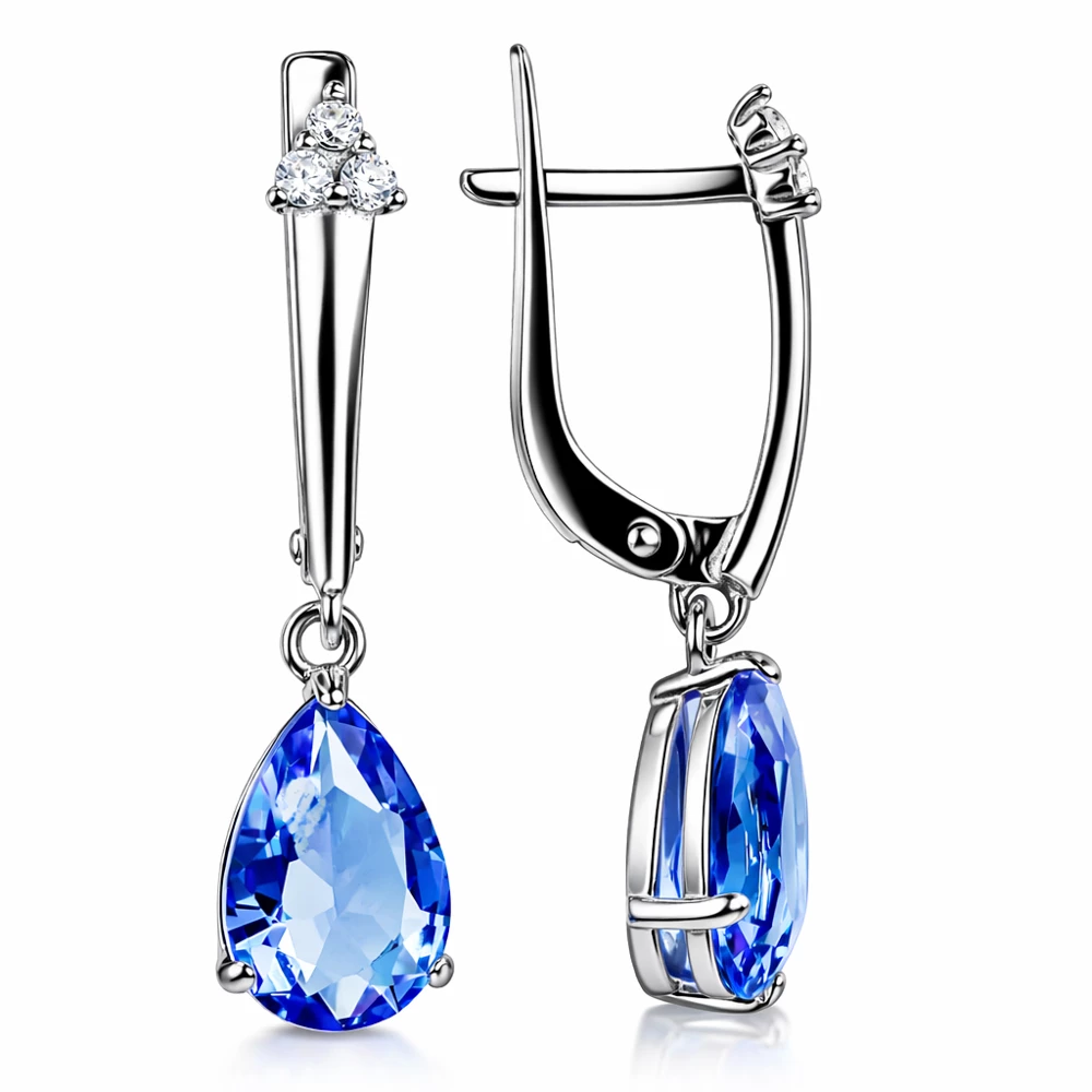 Серьги с кварцем синтетическим и фианитами из серебра 925 пробы