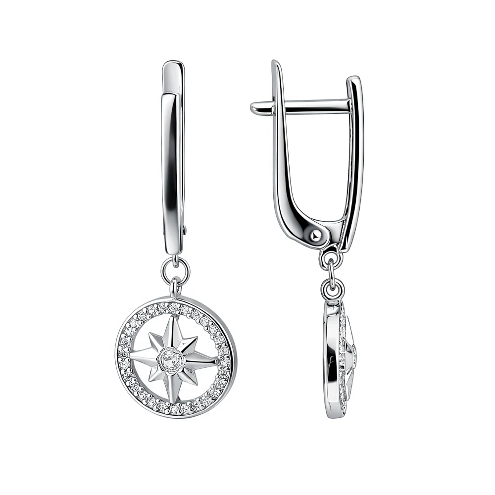 Серьги с фианитами из серебра 925 пробы