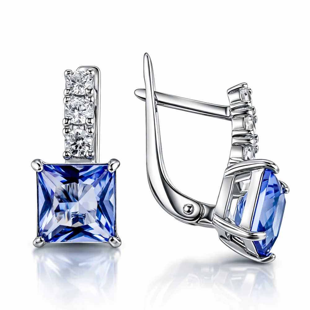 Серьги с кварцем синтетическим и фианитами из серебра 925 пробы