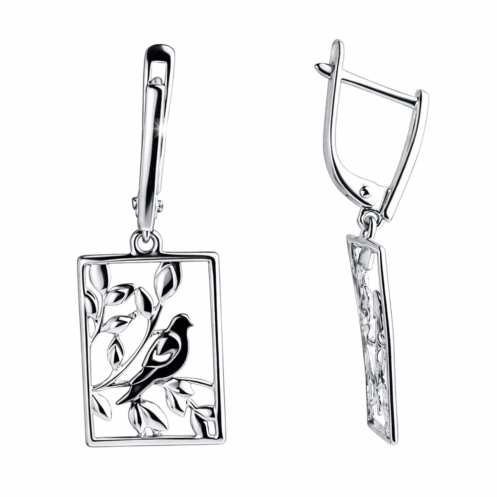 Серьги  Птица из серебра 925 пробы