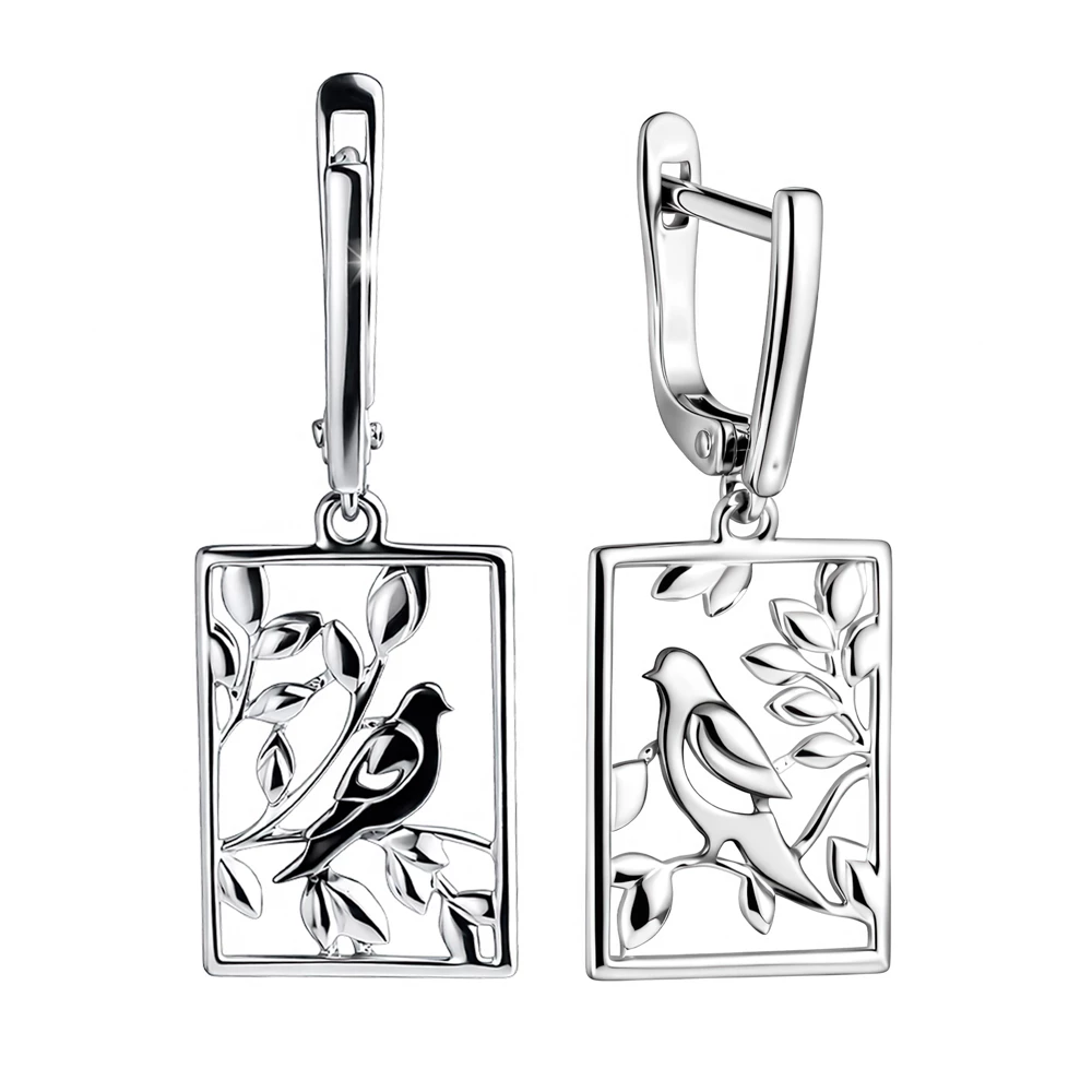 Серьги  Птица из серебра 925 пробы
