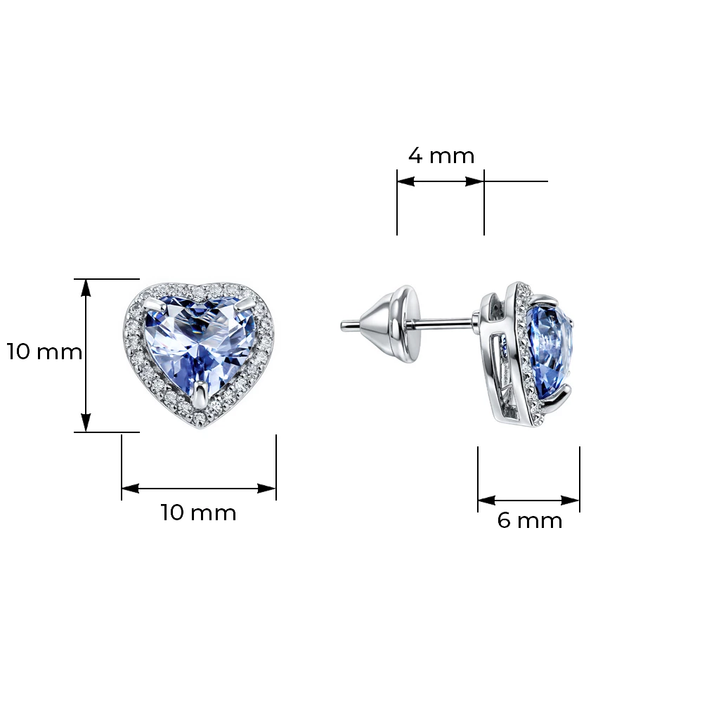 Серьги с кварцем синтетическим и фианитами из серебра 925 пробы