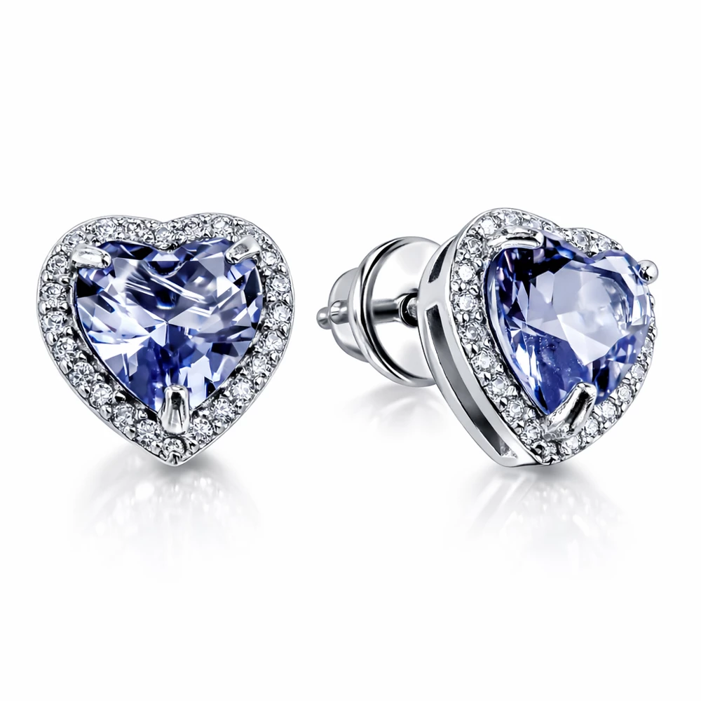 Серьги с кварцем синтетическим и фианитами из серебра 925 пробы