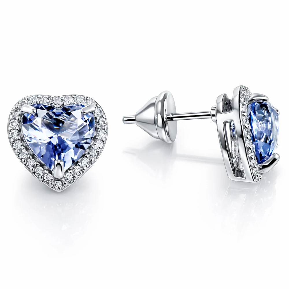 Серьги с кварцем синтетическим и фианитами из серебра 925 пробы