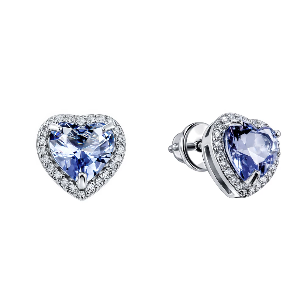 Серьги с кварцем синтетическим и фианитами из серебра 925 пробы