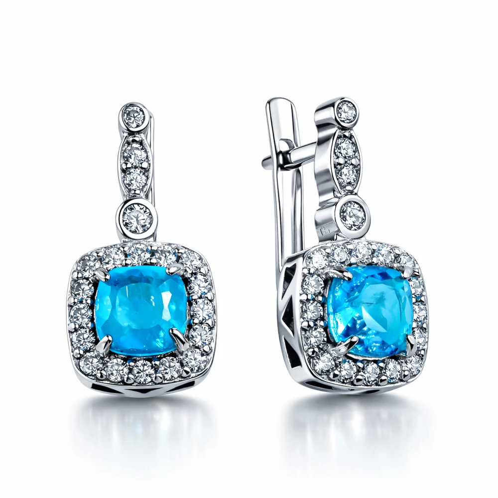 Серьги с горным хрусталём и фианитами из серебра 925 пробы