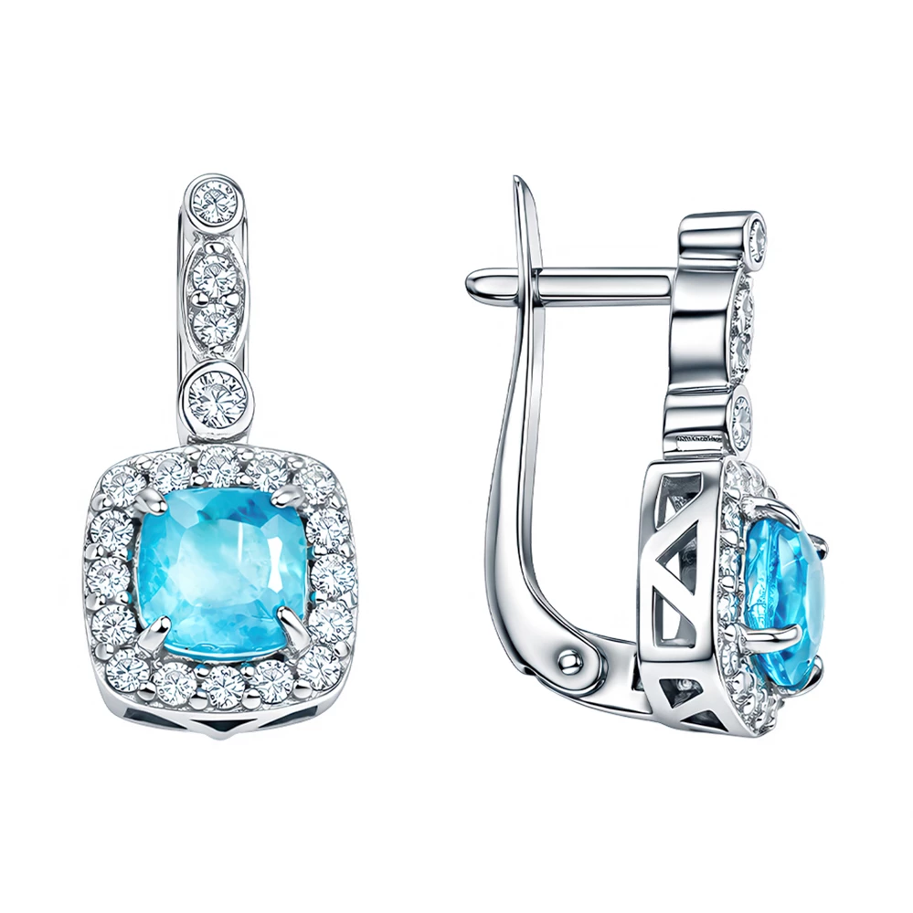 Серьги с горным хрусталём и фианитами из серебра 925 пробы