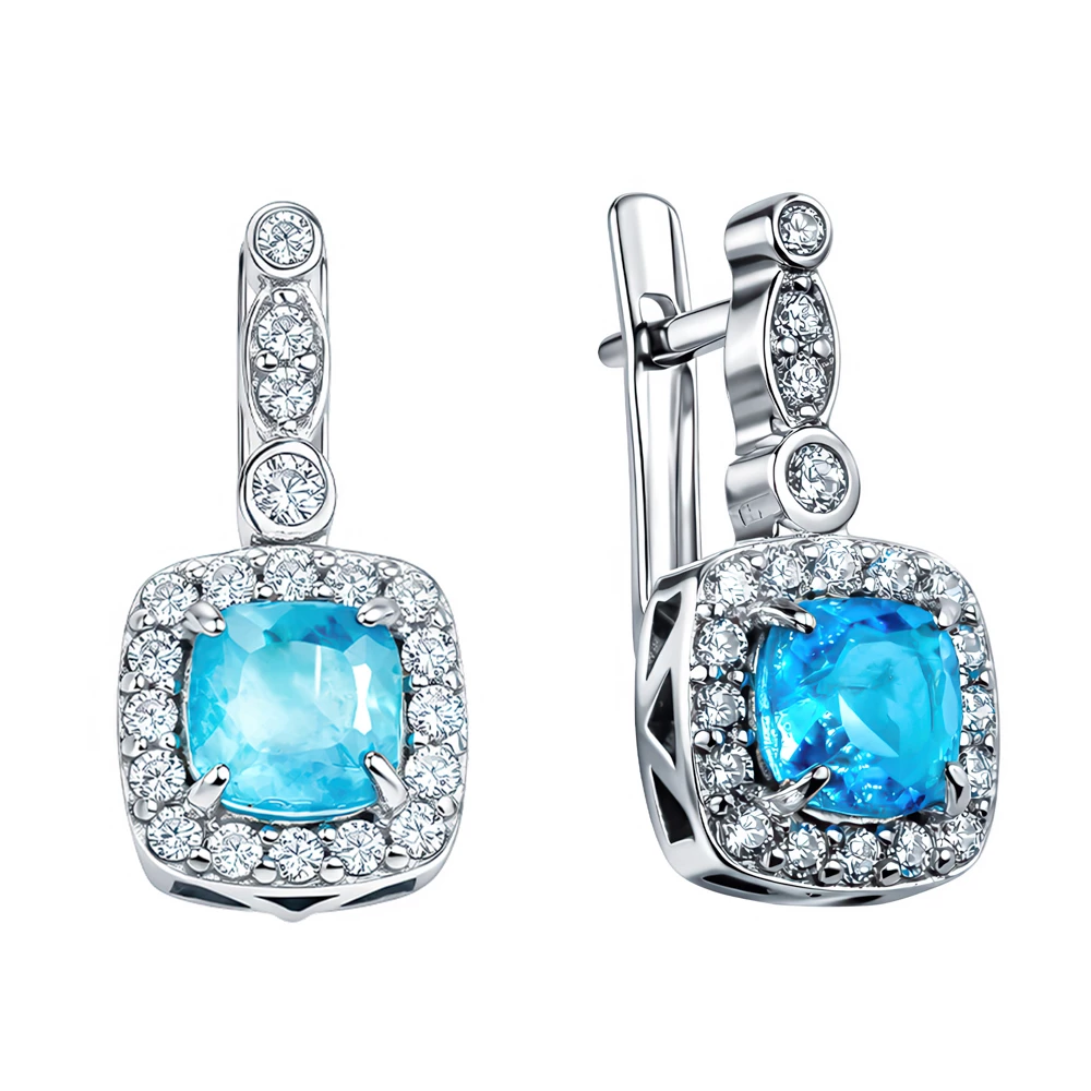 Серьги с горным хрусталём и фианитами из серебра 925 пробы