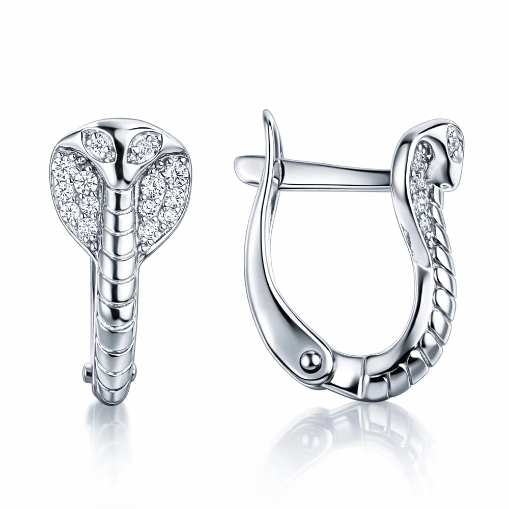 Серьги  Змея с фианитами из серебра 925 пробы