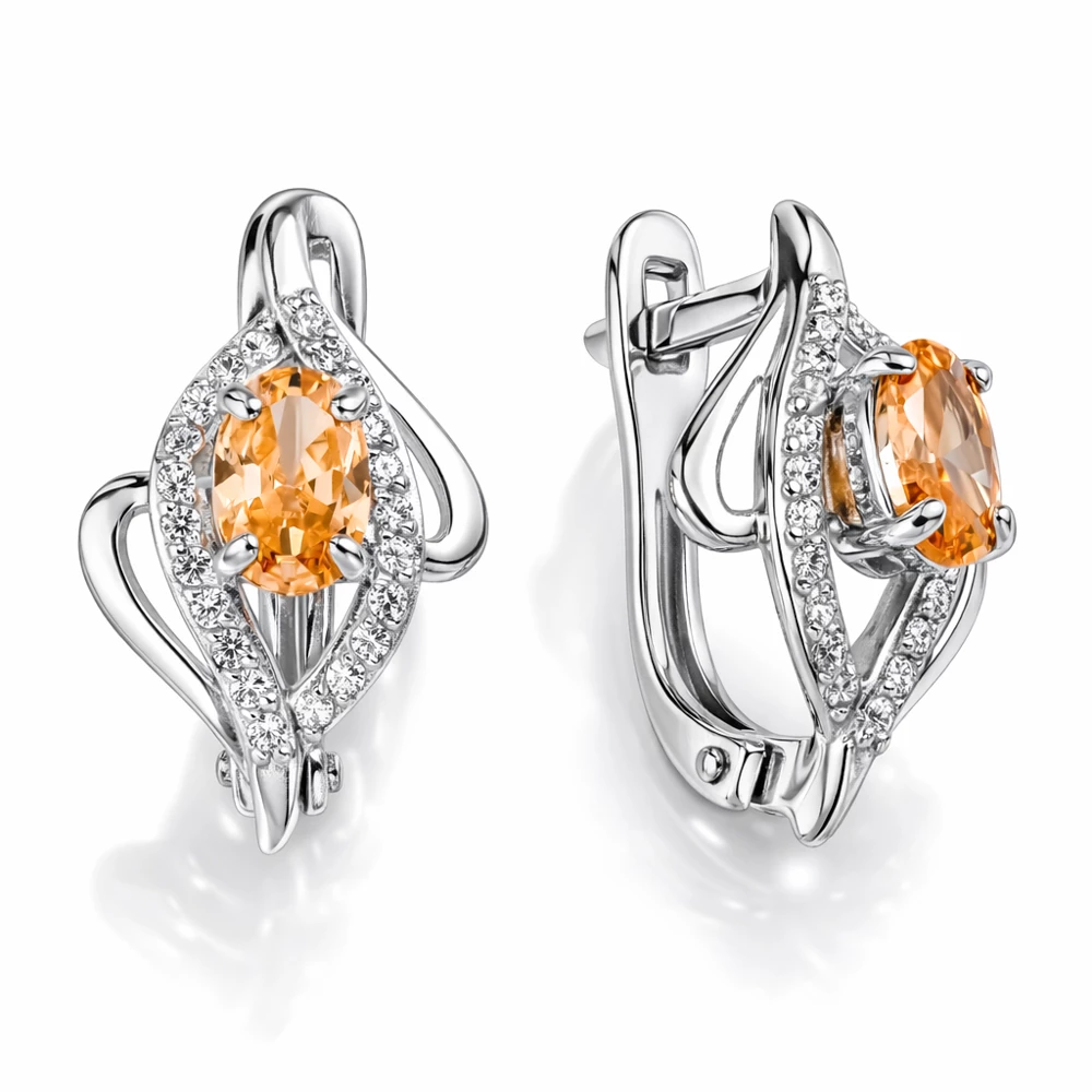 Серьги с фианитами из серебра 925 пробы