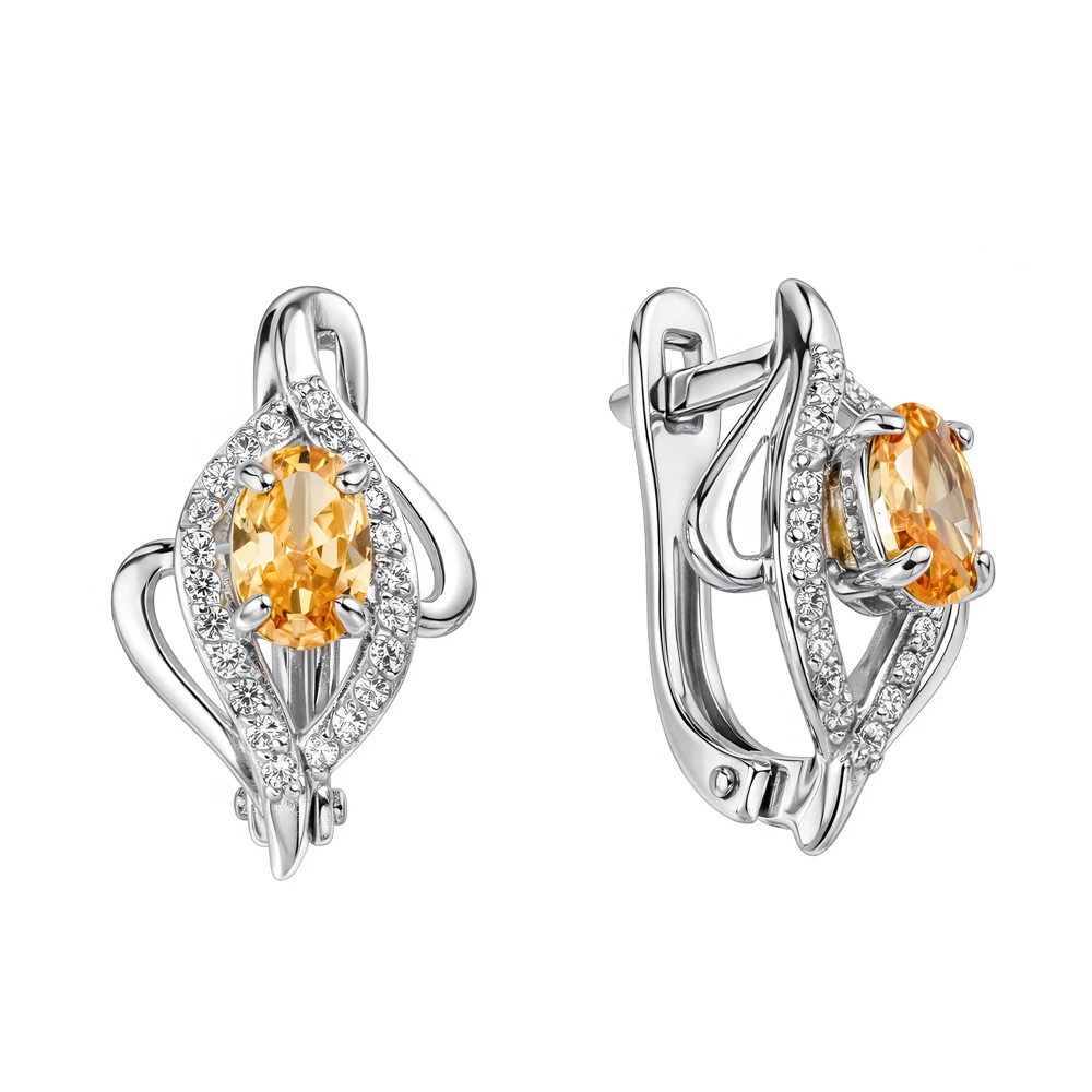 Серьги с фианитами из серебра 925 пробы