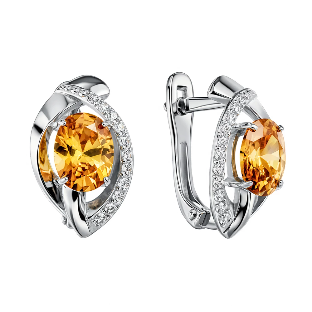 Серьги с фианитами из серебра 925 пробы