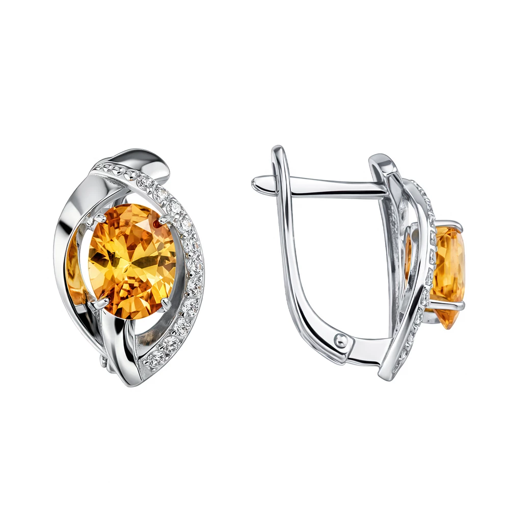 Серьги с фианитами из серебра 925 пробы