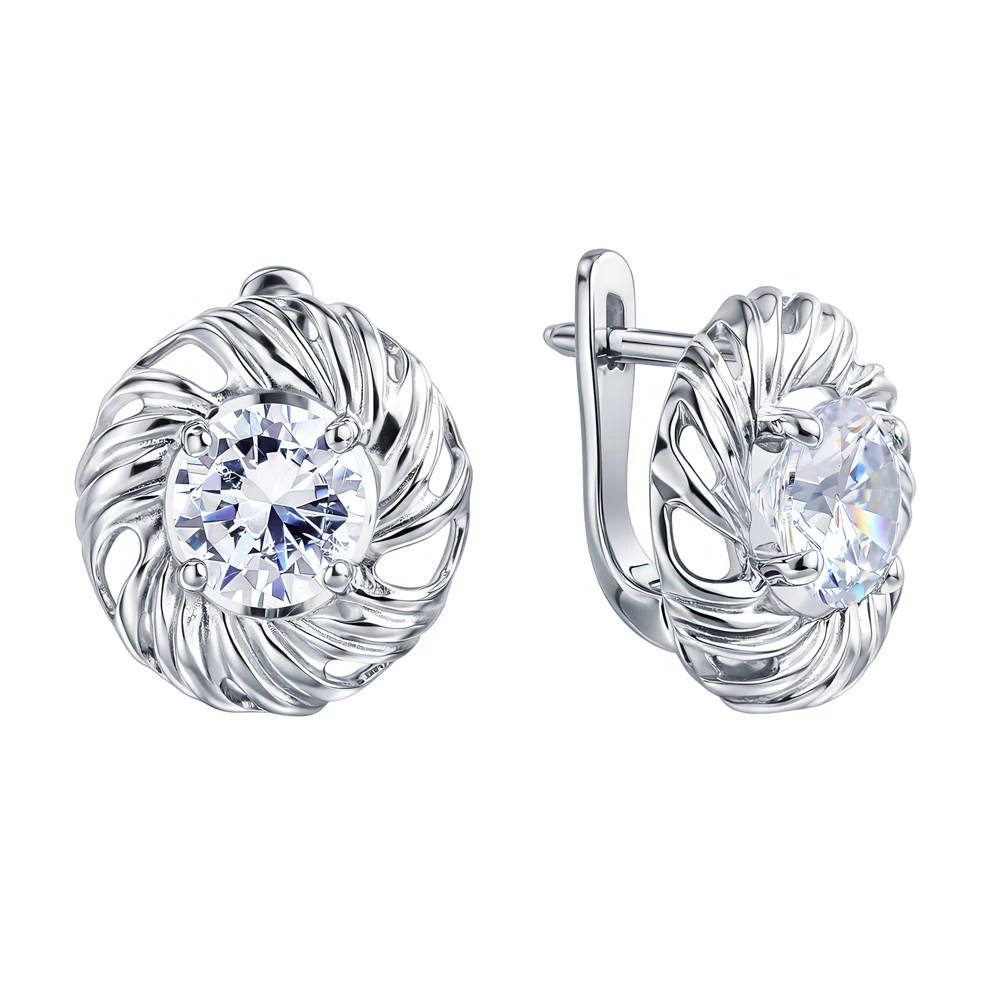 Серьги с фианитами из серебра 925 пробы