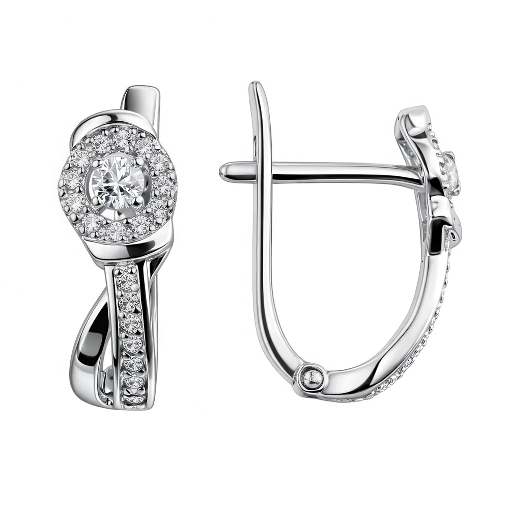 Серьги с фианитами из серебра 925 пробы