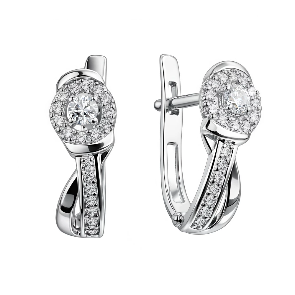 Серьги с фианитами из серебра 925 пробы