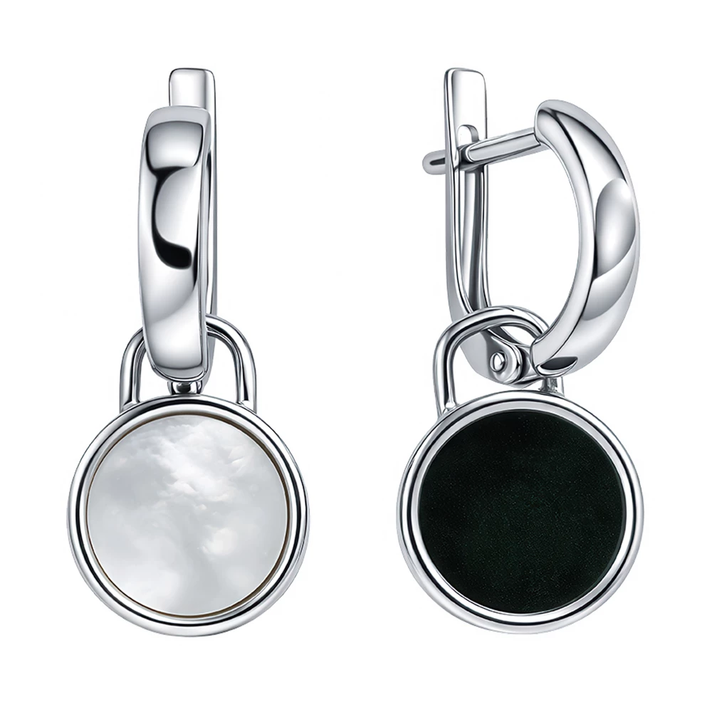 Серьги с агатами и перламутром из серебра 925 пробы