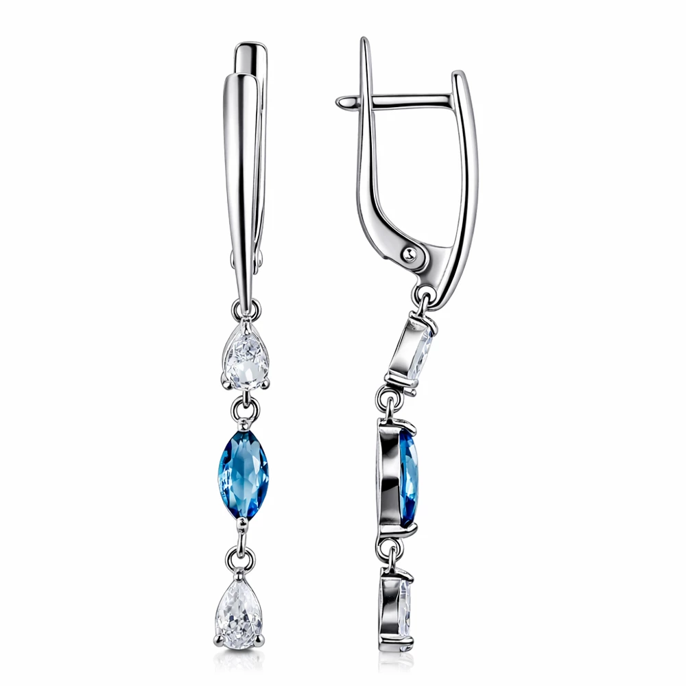 Серьги с кварцем синтетическим и фианитами из серебра 925 пробы