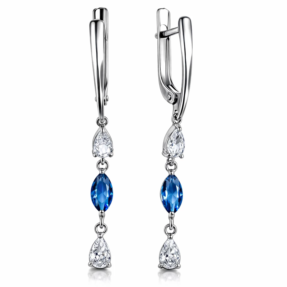Серьги с кварцем синтетическим и фианитами из серебра 925 пробы