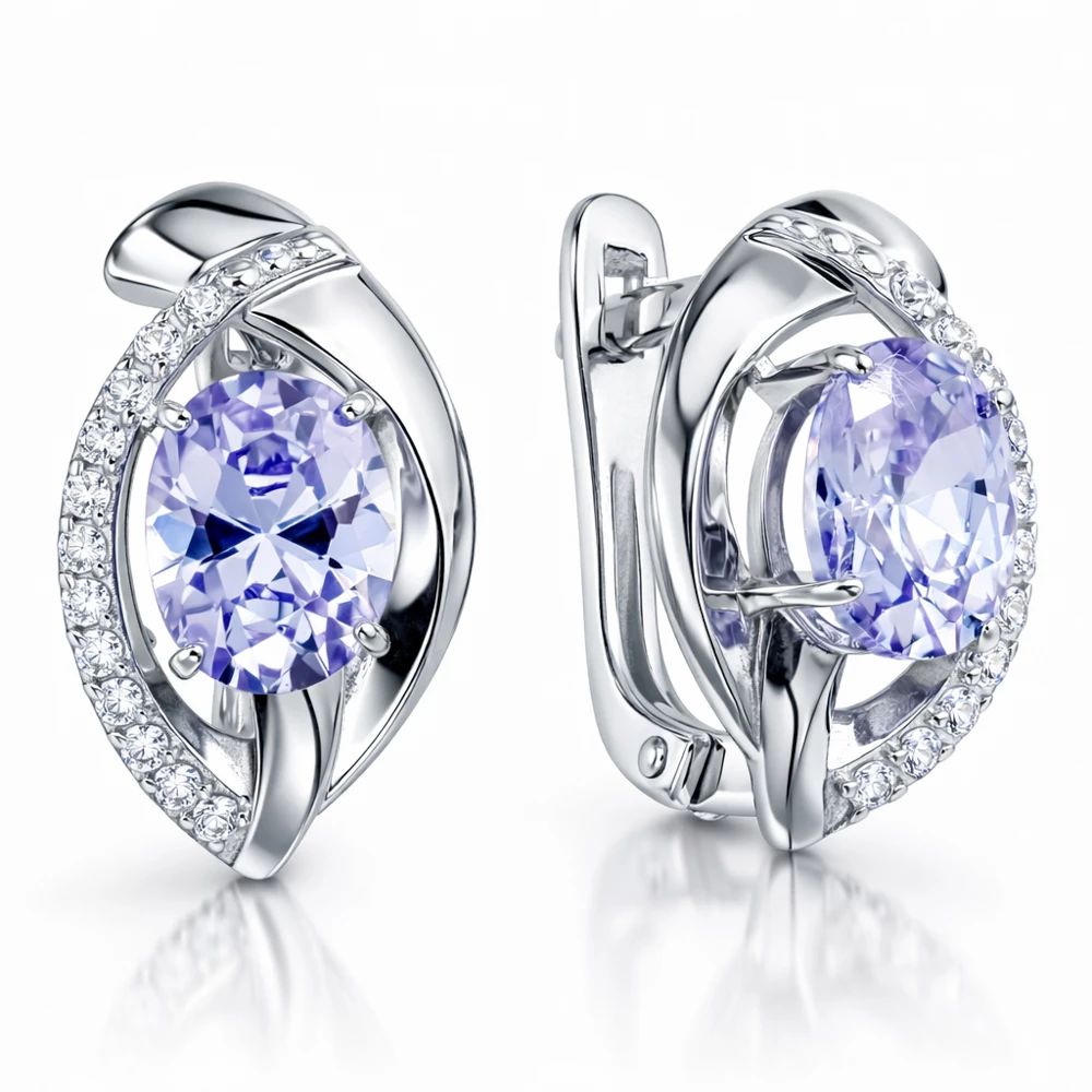 Серьги с фианитами из серебра 925 пробы