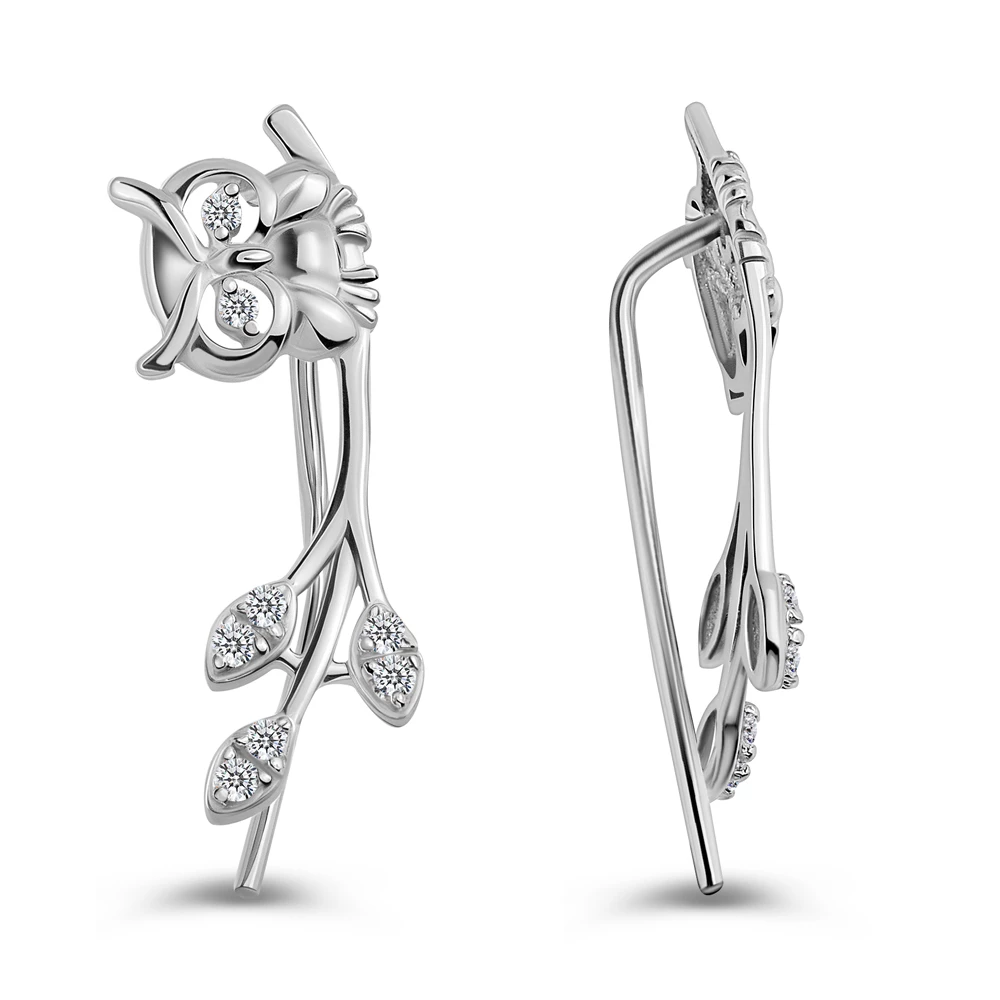 Серьги  Сова с фианитами из серебра 925 пробы